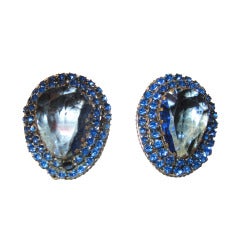 Antique Art Deco Cobalt Blue Rhinestone Dress Clips