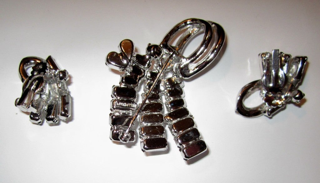 Rare & Unusual Hollycraft Brooch & Earring Set of Clear Rhinestones