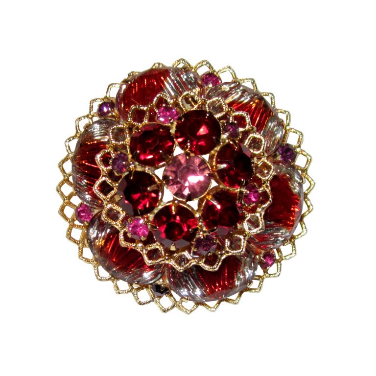 Large Domed-Shaped Brooch of Cut Austrian Crystals For Sale
