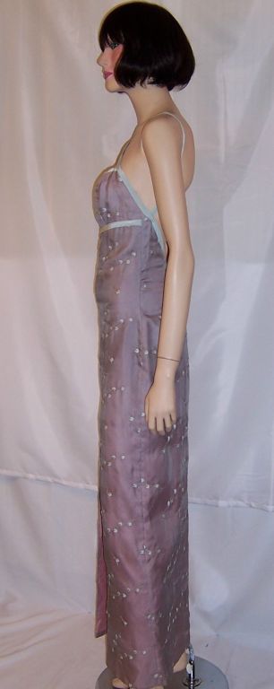 Women's Tocca Lavender Gown with Blue Embroidery for Saks Fifth Avenue For Sale