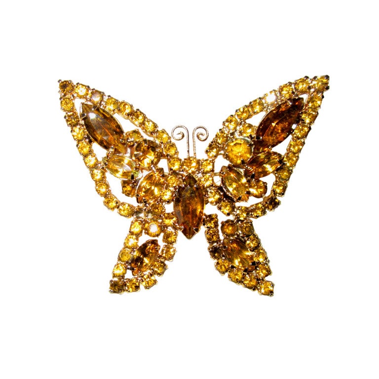 1960's Amber-Colored Rhinestone Butterfly For Sale