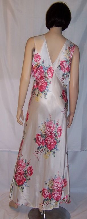 1930's White Satin Nightgown with Red Cabbage Roses For Sale at 1stDibs ...
