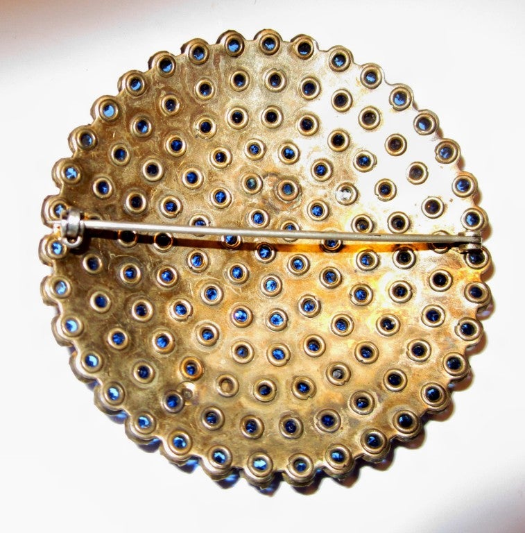 Art Deco Cobalt Blue Rounded Rhinestone Brooch