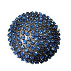 Antique Art Deco Cobalt Blue Rounded Rhinestone Brooch