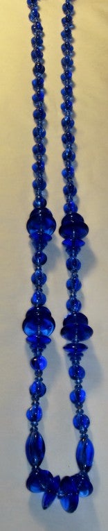 Art Deco 1920's Cobalt Blue Sautoir of Molded/ Poured Glass For Sale