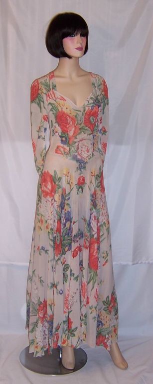 Early 1940's Floral Printed Floor Length Gown For Sale at 1stDibs
