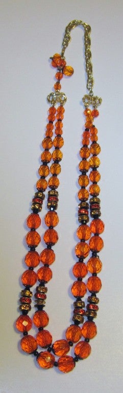 Vibrant Orange, Austrian Cut Crystal Double-Strand Necklace