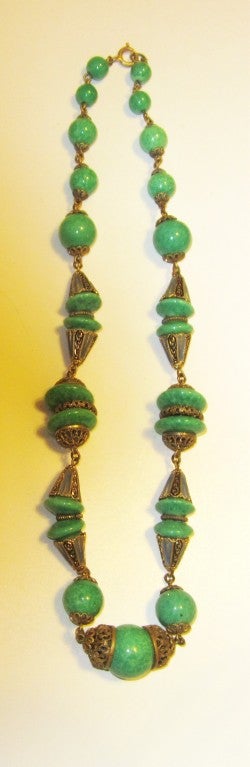 Art Deco Peking Glass Choker with Brass Fittings