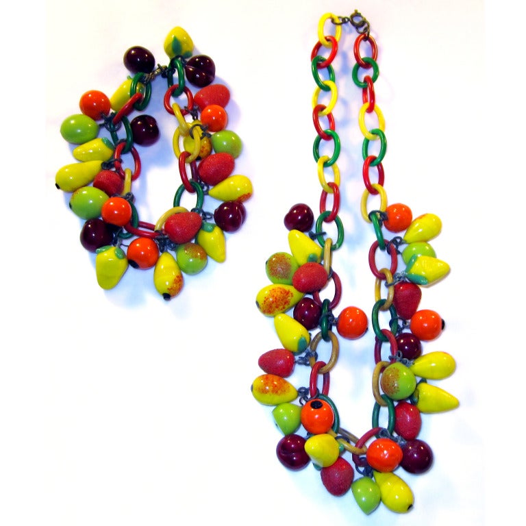 Art Deco Glass Fruit Necklace & Bracelet on Celluloid Chain
