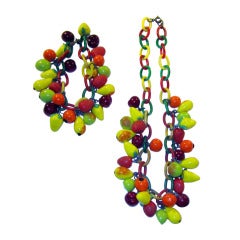 Antique Art Deco Glass Fruit Necklace & Bracelet on Celluloid Chain