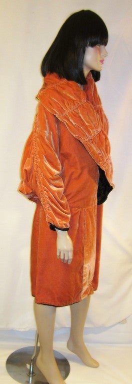 Sumptuous 1920's Black & Orange Silk Velvet Reversible Evening Coat