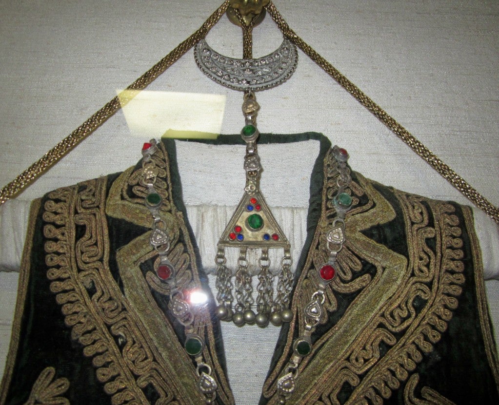 Antique, Museum Quality, Pakistani Embroidered Vest with Gold Embroidery and Jewel Adornments In Excellent Condition For Sale In Oradell, NJ