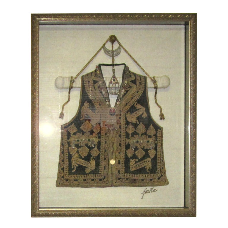 Antique, Museum Quality, Pakistani Embroidered Vest with Gold Embroidery and Jewel Adornments For Sale