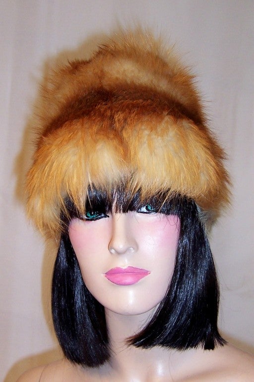 Extraordinarily Beautiful, 1960's Vintage, Red, White, & Gray Fox Fur Hat For Sale 1