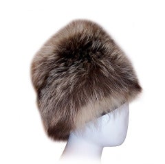 1960's, Brown, White & Black Variegated Fox Fur Hat