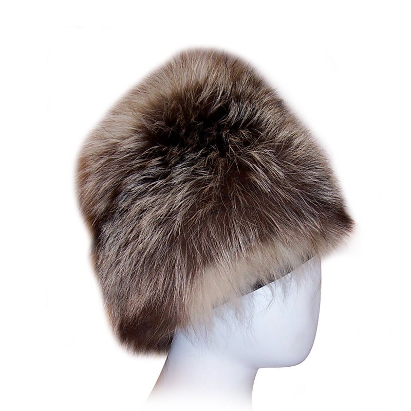 1960's, Brown, White & Black Variegated Fox Fur Hat For Sale