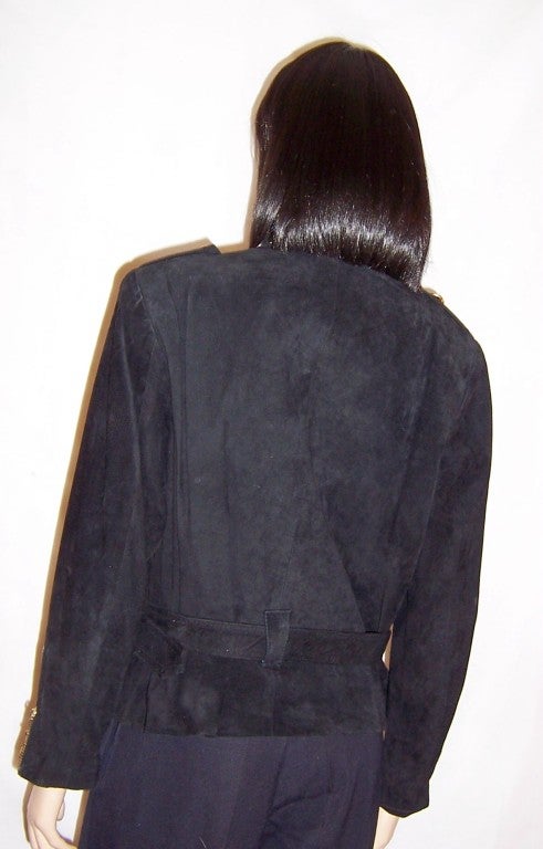 Simple and Dramatically Designed Black Suede Jacket with Asymmetrical Closure In Excellent Condition For Sale In Oradell, NJ