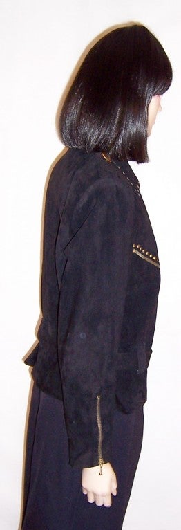 Women's Simple and Dramatically Designed Black Suede Jacket with Asymmetrical Closure For Sale