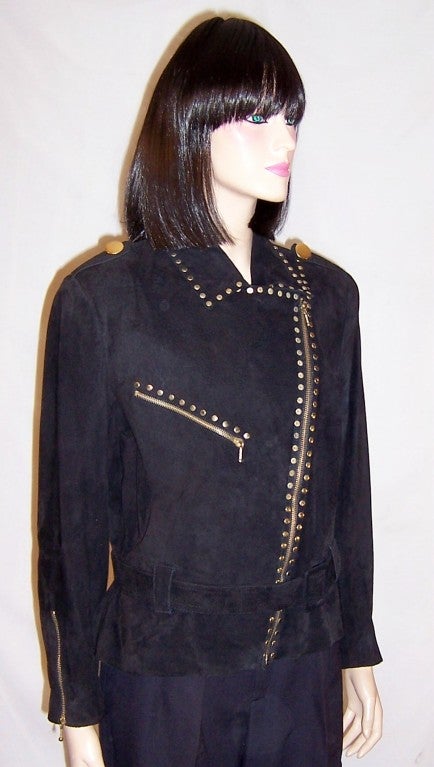 Simple and Dramatically Designed Black Suede Jacket with Asymmetrical Closure For Sale 1