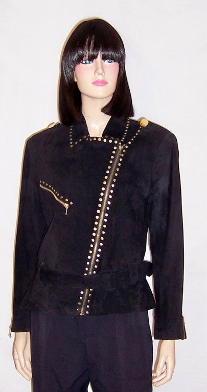 Simple and Dramatically Designed Black Suede Jacket with Asymmetrical Closure For Sale 2