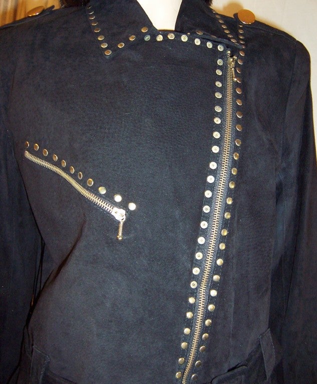 Simple and Dramatically Designed Black Suede Jacket with Asymmetrical Closure For Sale 3