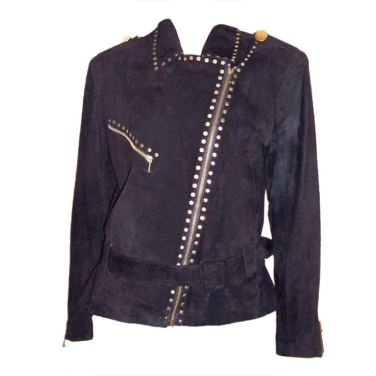 Simple and Dramatically Designed Black Suede Jacket with Asymmetrical Closure For Sale