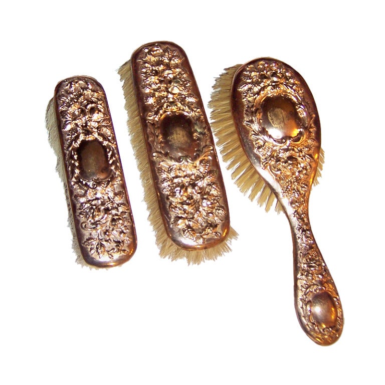 Set of Three Turn-of-the Century Vanity Brushes For Sale