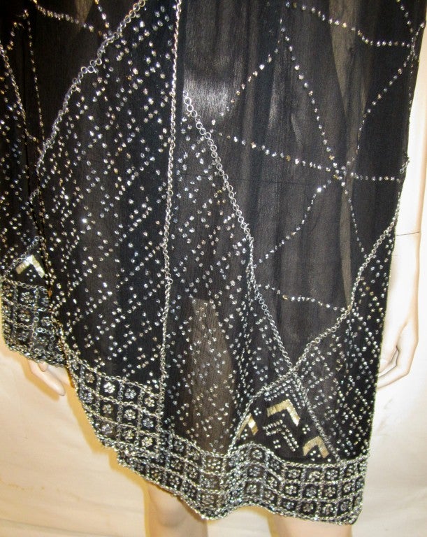 Women's Adrienne Landau Black Chiffon Evening Shawl with Rhinestones & Silver Thread For Sale