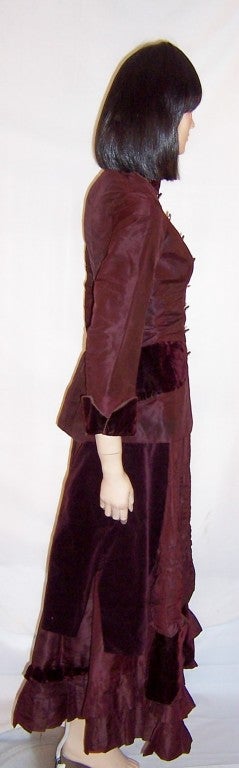 Women's Unusual Victorian Aubergine Silk and Velvet Two Piece Ensemble For Sale