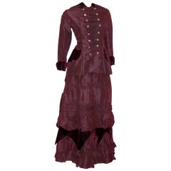 Unusual Victorian Aubergine Silk and Velvet Two Piece Ensemble