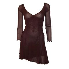 Vintage Flirty & Sheer Brown Dress with Asymmetrical Hem