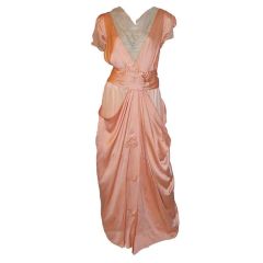 Antique Edwardian (1890-1910) Apricot Charmeuse & Silk Chiffon Gown