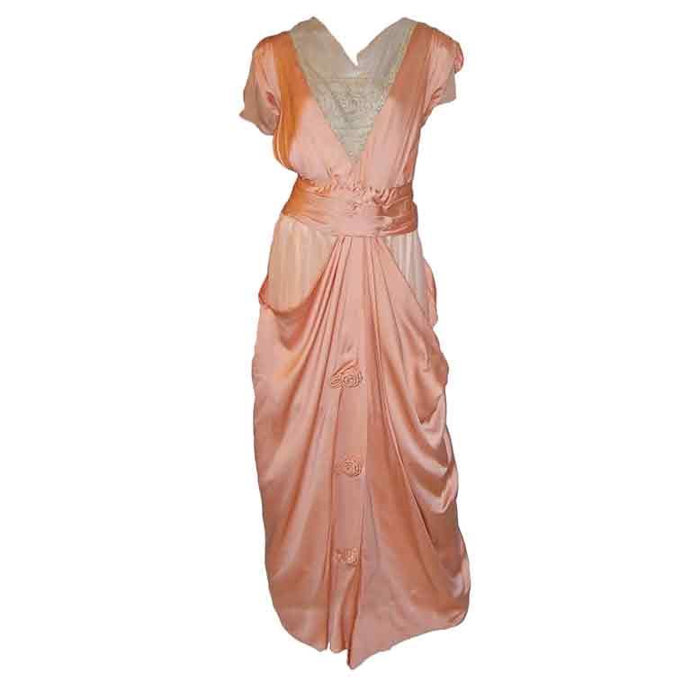 Edwardian (1890-1910) Apricot Charmeuse & Silk Chiffon Gown For Sale