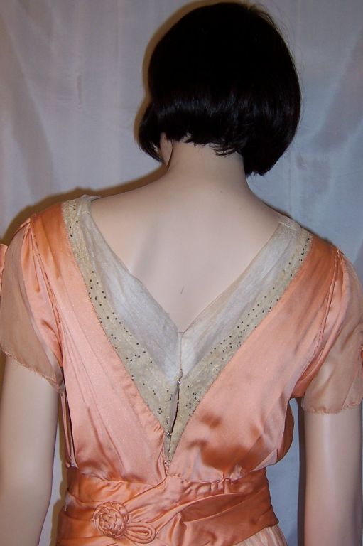 Edwardian (1890-1910) Apricot Charmeuse & Silk Chiffon Gown For Sale 6