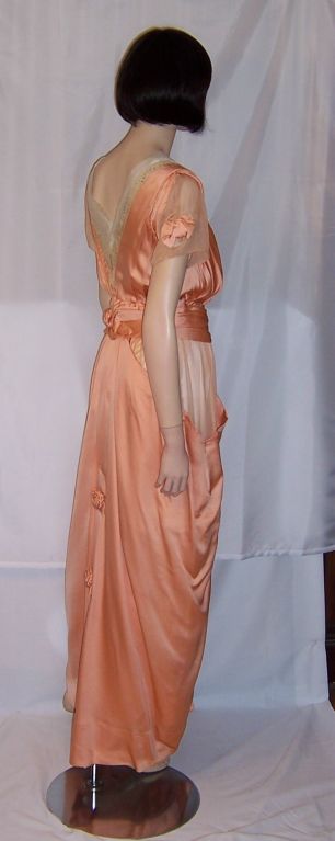 Edwardian (1890-1910) Apricot Charmeuse & Silk Chiffon Gown For Sale 1