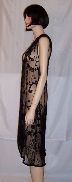 1920's Black Embroidered and Beaded Tunic on Fine Net 1