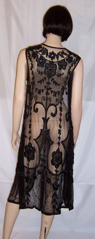 1920's Black Embroidered and Beaded Tunic on Fine Net 2