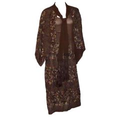 1920's Brown Chiffon Dress & Matching Kimono-Type Jacket