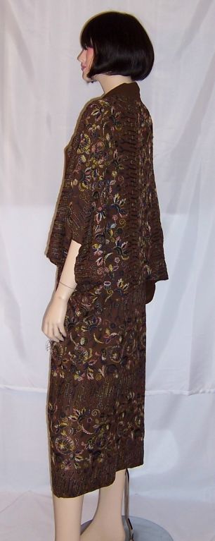 1920's Brown Chiffon Dress & Matching Kimono-Type Jacket 4