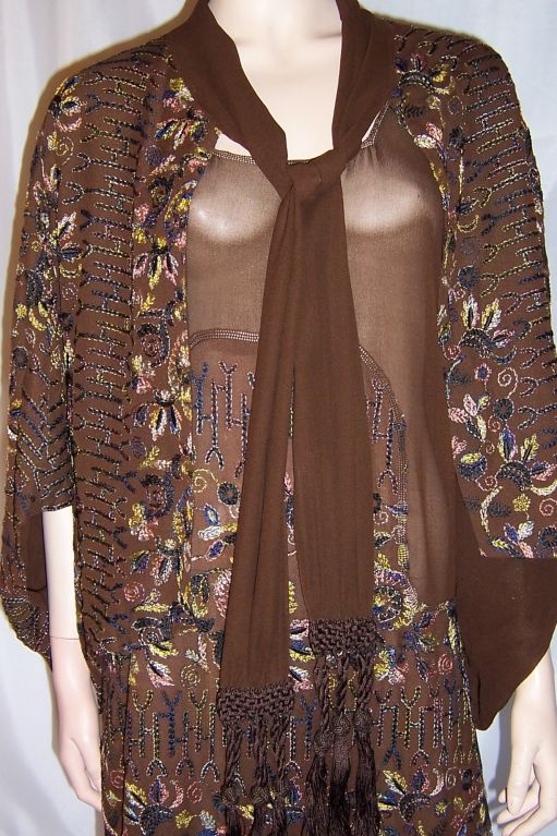 1920's Brown Chiffon Dress & Matching Kimono-Type Jacket 6