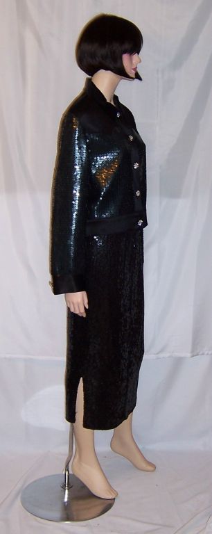 Chloe-France, Black Sequined Jacket with Rhinestone Buttons