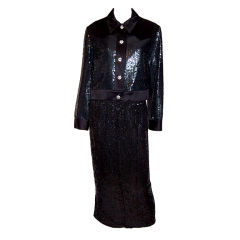 Vintage Chloe-France, Black Sequined Jacket with Rhinestone Buttons