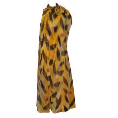 1960's Sleeveless Printed Chiffon Gown in Abstract Design