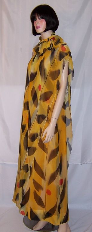 1960's Sleeveless Printed Chiffon Gown in Abstract Design