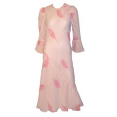 Vintage Judy Hornby Couture Pale Pink Printed Chiffon Gown