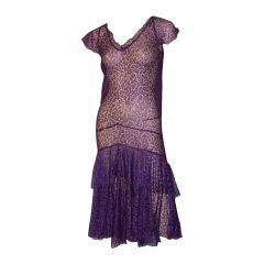Antique Aubergine Lace Gown  with Double Ruffled Skirt