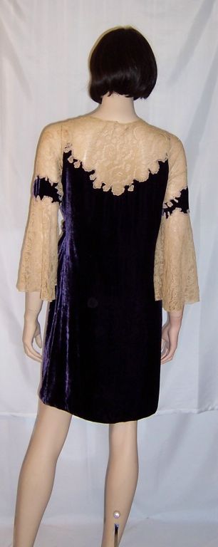 Women's 1920's Eggplant Colored Silk Velvet Peignoir with Ecru Lace For Sale