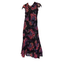 Printed Chiffon Gown-Multi-Colored with Stylized Flowers