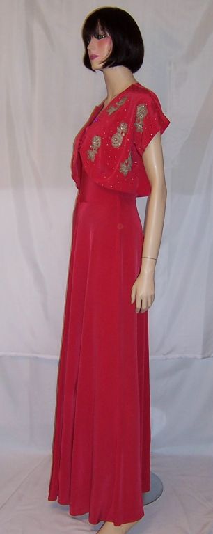 1940's Cerise Red Sleeveless Gown with Bolero Jacket