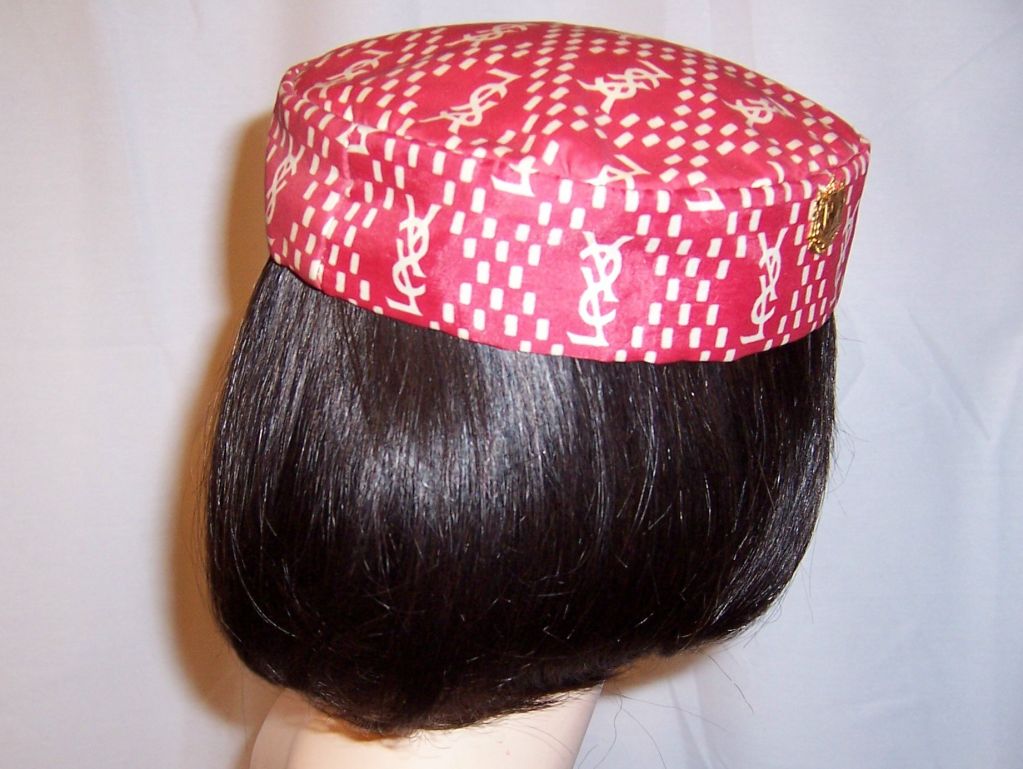 1960's Yves Saint Laurent Silk Pillbox Hat with YSL Logo